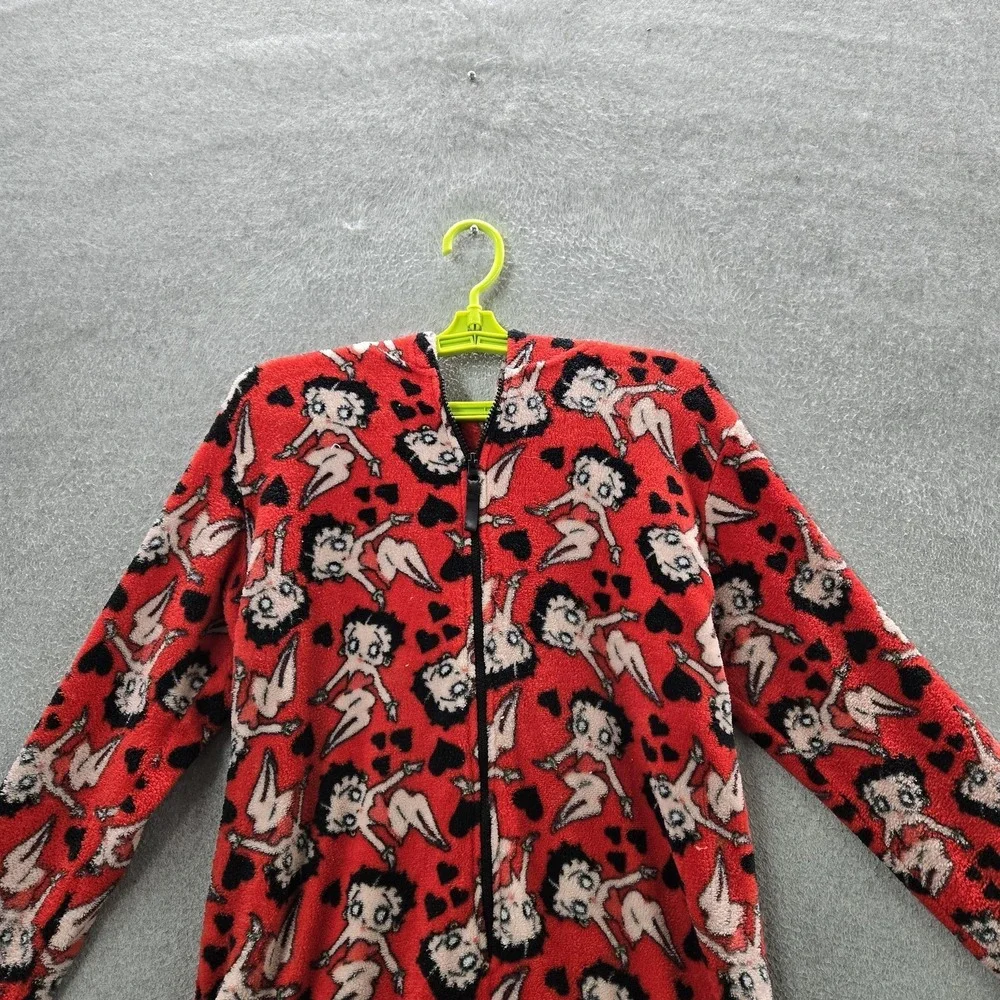 Betty Boop Women Sleepwear‎ L Red Graphic Fleece One Piece Pajama Jumpsuit
